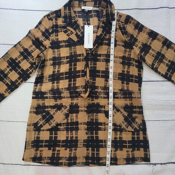 Calvin Klein Size XS NEW Contemporary Sheer Button Up Blouse Front Patch Pockets - Picture 5 of 10